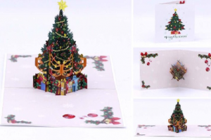 Biglietto Grande Tridimensionale Merry Christmas albero con doni 